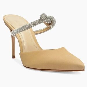 Schutz Pearl Nappa Leather Rhinestone Embellished Mules In Tan Size 8B